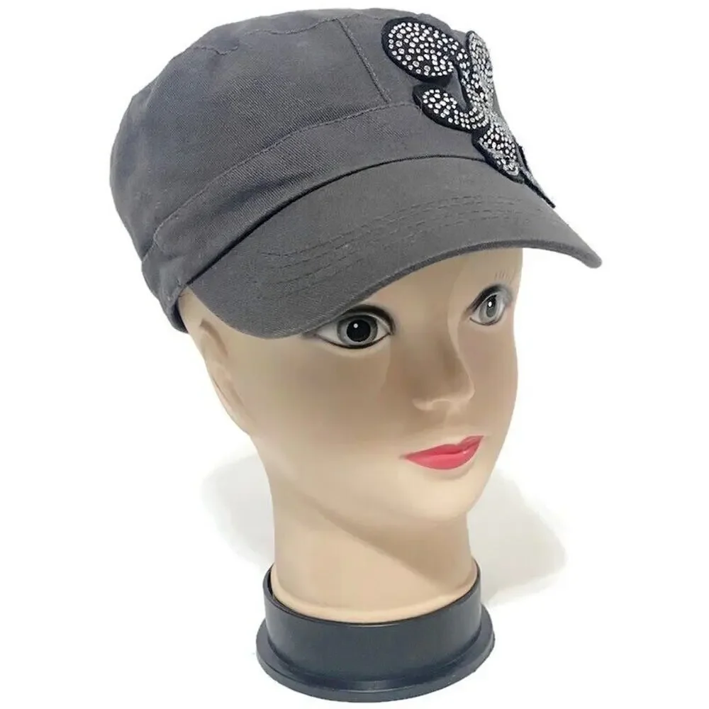 D&Y Accessories Women's Black Fleur De Lis Rhinestone Stretch Hat Elastafit